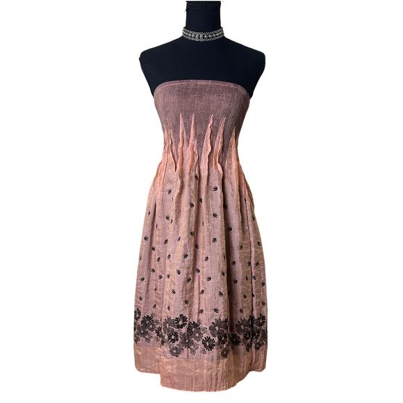 Lapis Dresses & Skirts - vintage anthropologie lapis pink and brown layering maxi skirt/ tube top dress